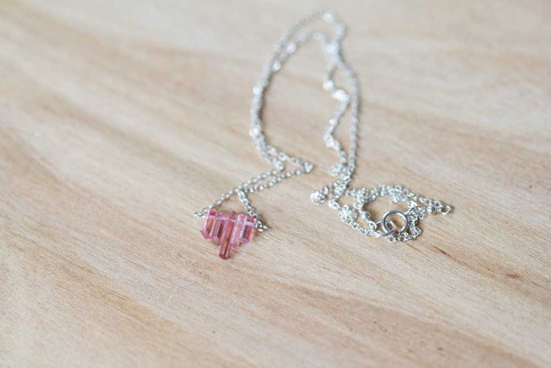 Tiny Pink Tourmaline Crystal Necklace on Sterling Silver, Oxidized Silver or Rose Gold Filled Chain, Delicate Raw Tourmaline Jewelry