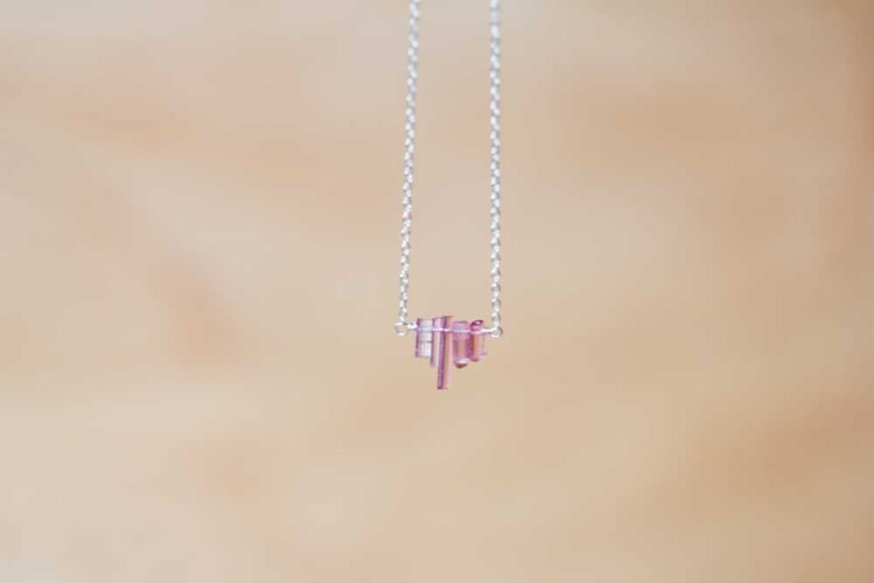 Tiny Pink Tourmaline Crystal Necklace on Sterling Silver, Oxidized Silver or Rose Gold Filled Chain, Delicate Raw Tourmaline Jewelry