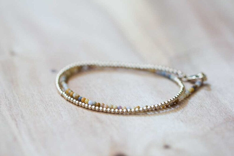 Crazy Lace Agate Bracelet with Rose Gold Fill or Sterling Silver, Delicate Double Wrap Gemstone Bracelet, Crazy Lace Agate Jewelry