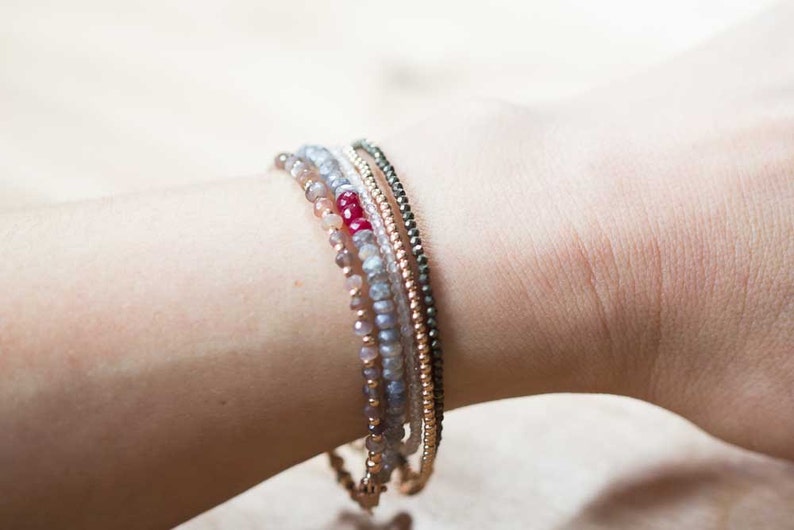 Chocolate Moonstone Bracelet with Rose Gold Fill or Sterling Silver, Delicate Gemstone Beaded Bracelet, Peach Brown Coffee Moonstone Jewelry