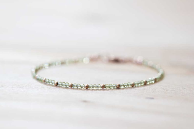 Peridot Bracelet with Rose Gold Fill or Sterling Silver, Ultra Dainty August Birthstone Jewelry