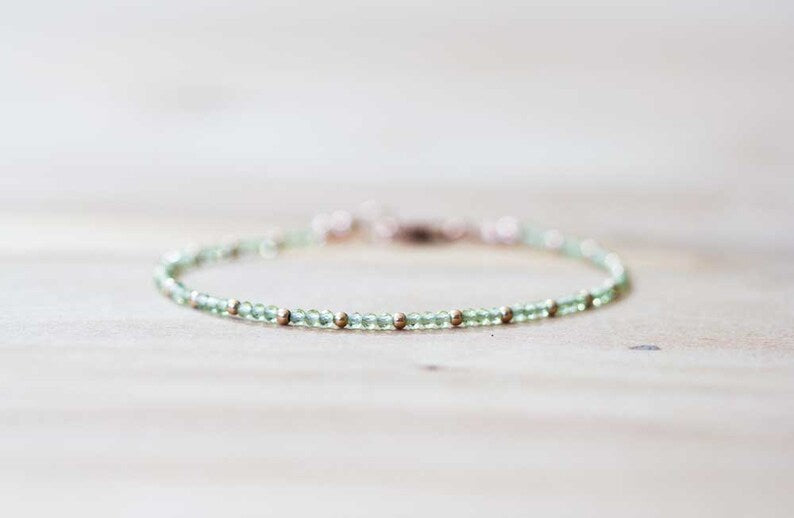 Peridot Bracelet with Rose Gold Fill or Sterling Silver, Ultra Dainty August Birthstone Jewelry
