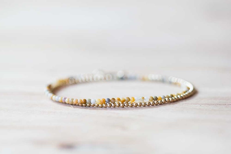 Crazy Lace Agate Bracelet with Rose Gold Fill or Sterling Silver, Delicate Double Wrap Gemstone Bracelet, Crazy Lace Agate Jewelry