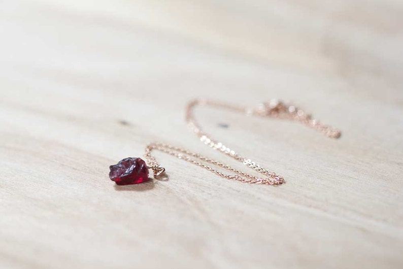 Small Raw Garnet Necklace on Gold Filled, Oxidized Sterling or Sterling Silver Chain, Rough Gemstone Crystal, January Birthstone Pendant