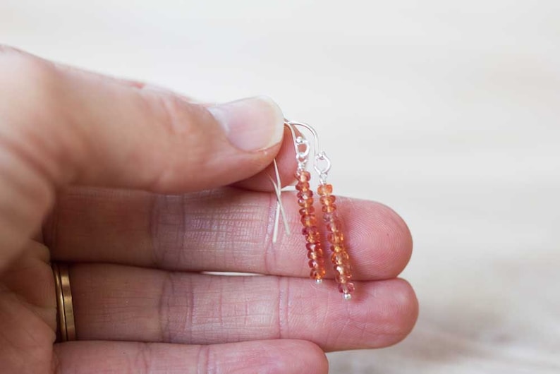 Simple Padparadscha Earrings, Delicate Orange Pink Gemstone Dangle Earrings, Rose Gold Filled or Sterling Silver Jewelry