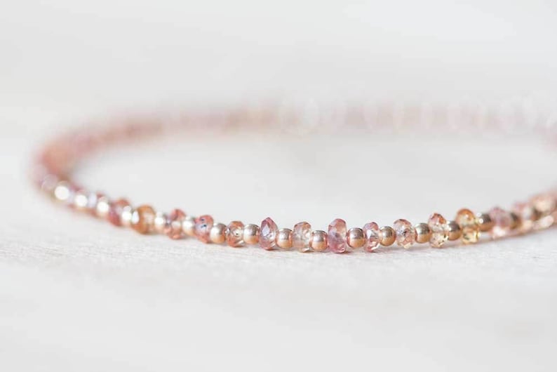 Dainty Peach Sapphire Bracelet with Rose Gold Fill or Sterling Silver, Peach Sapphire Jewelry