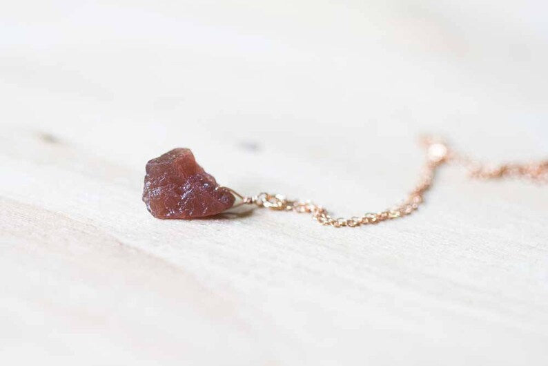 Raw Brown Moonstone Pendant on Sterling Silver or Rose Gold Filled Chain, Raw Gemstone Necklace, Rough Coffee Chocolate Moonstone Jewelry