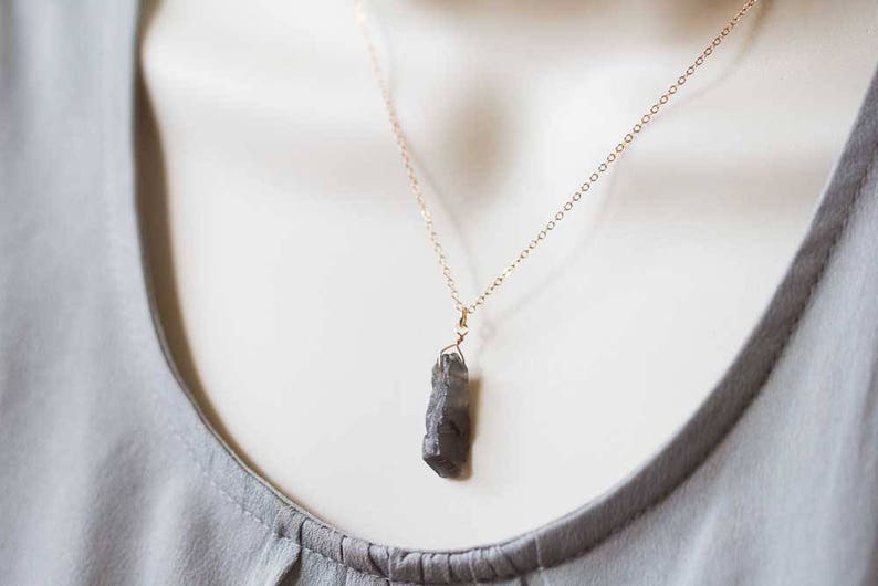 Raw Gray Moonstone Pendant on Sterling Silver or Rose Gold Filled Chain, Raw Gemstone Necklace, Rough Gray Moonstone Jewelry