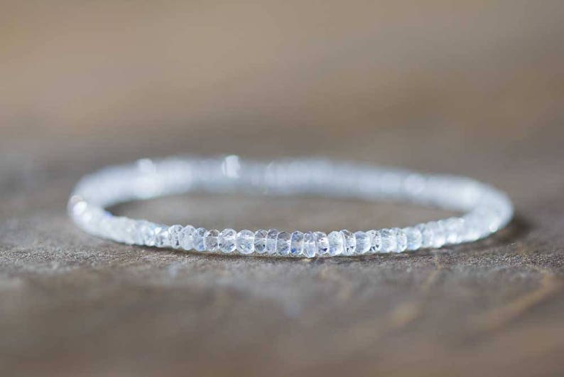 Dainty Rainbow Moonstone Stretch Bracelet, Beaded Moonstone Jewelry, Elastic Stacking Bracelet, June Birthstone Jewelry