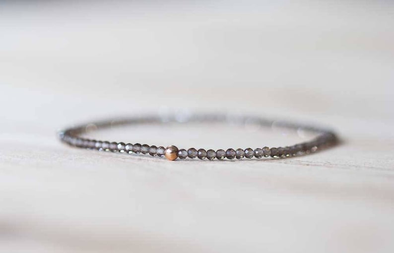 Smoky Quartz Stretch Bracelet, Delicate Beaded Brown Gemstone Jewelry Jewelry
