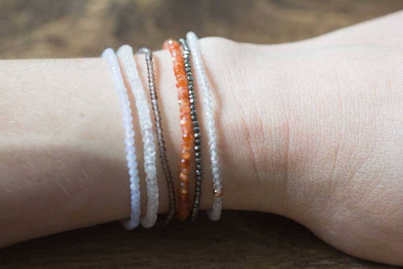 Smoky Quartz Stretch Bracelet, Delicate Beaded Brown Gemstone Jewelry Jewelry