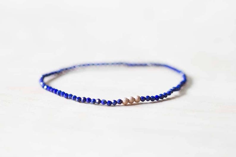 Lapis Stretch Bracelet, Delicate Beaded Lapis Lazuli Jewelry, Blue Gemstone Elastic Stacking Bracelet
