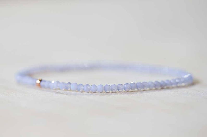 Blue Chalcedony Stretch Bracelet, Beaded Delicate Blue Elastic Stacking Bracelet, Blue Lace Agate Jewelry