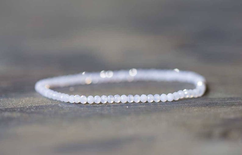 Blue Chalcedony Stretch Bracelet, Beaded Delicate Blue Elastic Stacking Bracelet, Blue Lace Agate Jewelry