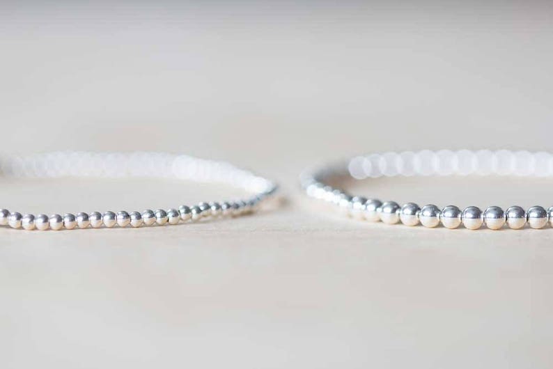 Sterling Silver Beaded Bracelet, Skinny Delicate Bracelet, Sterling Silver Stacking Minimal Jewelry, 2mm or 3mm Beads, Stretch Elastic