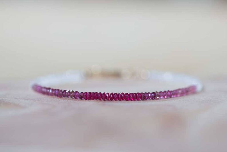 Ruby, Pink Tourmaline & Rainbow Moonstone Bracelet, Red Pink Ombre Jewelry, Genuine July Birthstone Gemstone