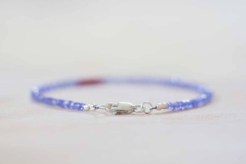 Tanzanite Bracelet with Ruby, Delicate Multi Gemstone Stacking Skinny Bracelet, Tanzanite Jewelry, December July Birthstone, Genuine Ruby