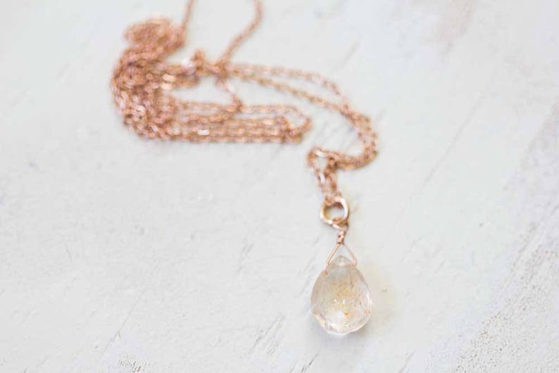 Tiny Sunstone Pendant on Sterling Silver, Oxidized Sterling or Rose Gold Filled Chain, Delicate Chain Necklace, Orange Gemstone