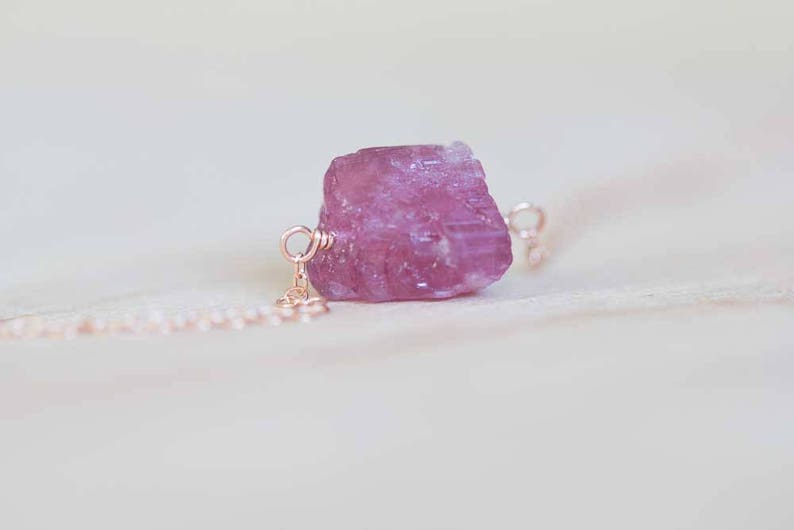 Rough Pink Tourmaline Necklace on Sterling Silver or Rose Gold Filled, Delicate October Birthstone Raw Crystal Jewelry