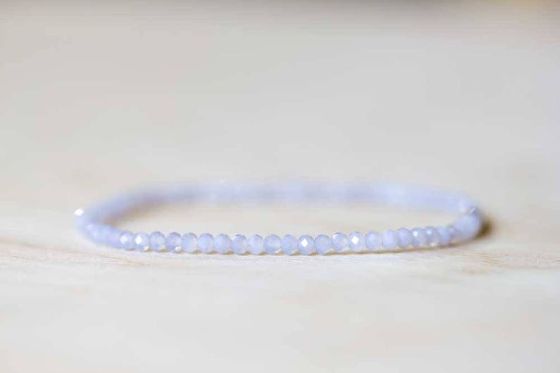 Blue Chalcedony Stretch Bracelet, Beaded Delicate Blue Elastic Stacking Bracelet, Blue Lace Agate Jewelry