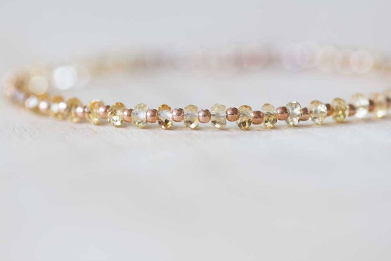 Citrine Bracelet with Rose Gold Fill or Sterling Silver, Delicate Gemstone Beaded Stacking Bracelet, Citrine Jewelry, November Birthstone