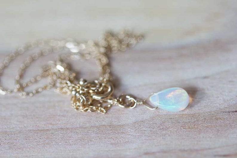 Tiny Opal Pendant on Rose Gold Filled, Oxidized Sterling or Sterling Silver Chain, Delicate Welo Opal Necklace, Genuine Opal Layering