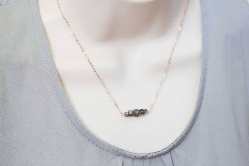 Gray Moonstone Bar Necklace on Oxidized Sterling, Sterling Silver, Yellow or Rose Gold Filled Chain, Delicate Gemstone Layering Jewelry