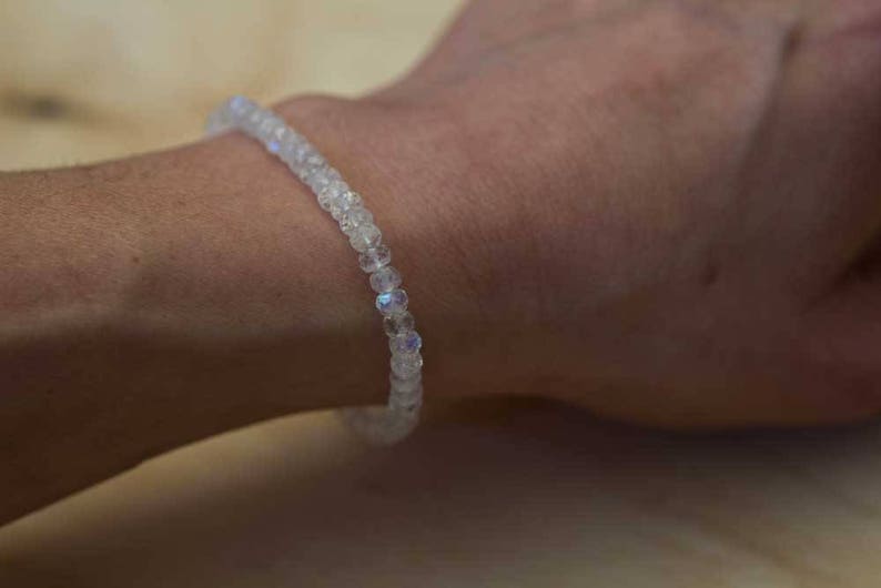 Rainbow Moonstone Stretch Bracelet, Beaded Elastic Jewelry, June Birthstone Gift