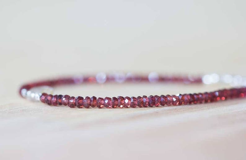 Delicate Red Garnet Bracelet with Golden Rutilated Quartz, Multi Gemstone Beaded Stacking Bracelet, Garnet Jewelry, Red Gemstone Bracelet