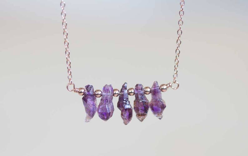 Amethyst Crystal Necklace on Rose Gold Fill or Sterling Silver Chain, Rough Raw Purple Gemstone Crystal Jewelry, February Birthstone