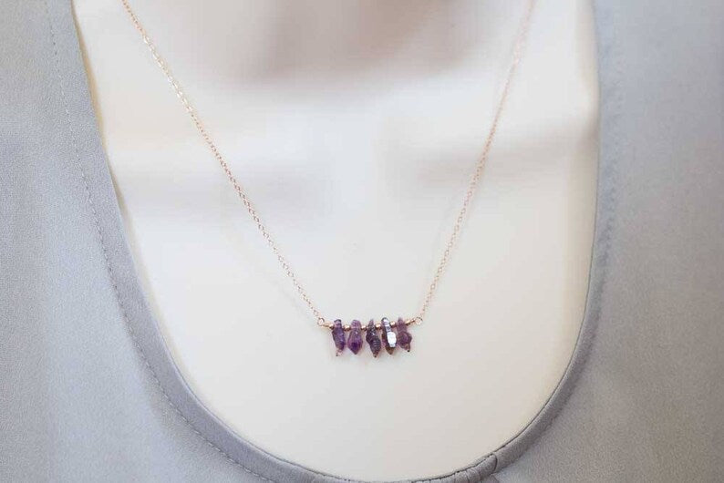 Amethyst Crystal Necklace on Rose Gold Fill or Sterling Silver Chain, Rough Raw Purple Gemstone Crystal Jewelry, February Birthstone