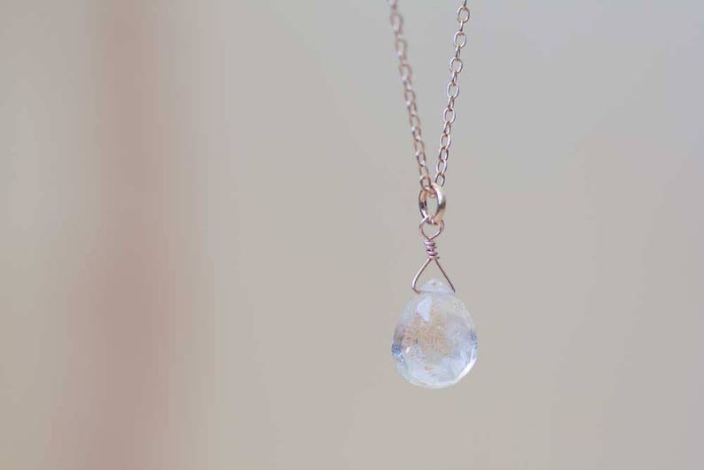 Tiny Sunstone Pendant on Sterling Silver, Oxidized Sterling or Rose Gold Filled Chain, Delicate Chain Necklace, Orange Gemstone