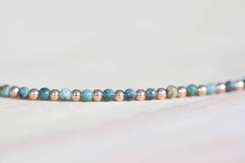 African Turquoise Bracelet with Sterling Silver or Rose Gold Filled, Dainty Green Jasper Jewelry, Beaded Bracelet Set