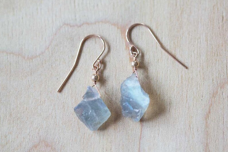Rough Labradorite Earrings, Raw Blue Gray Gemstone Dangle Earrings, Sterling Silver or Rose Gold Filled