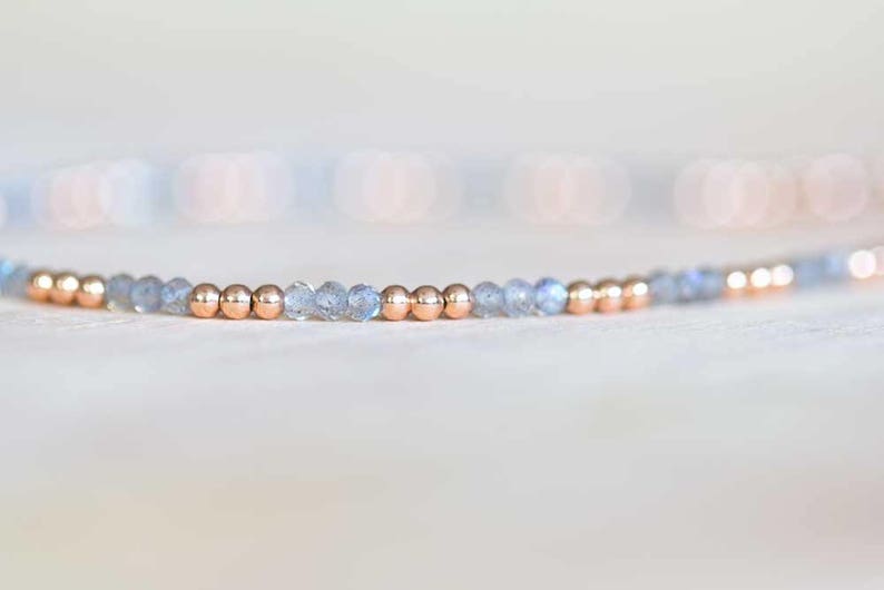 Labradorite Bracelet, Ultra Delicate Minimal Stacking Beaded Grey Gemstone Jewelry, Minimalist Super Skinny, Sterling Silver Rose Gold Fill