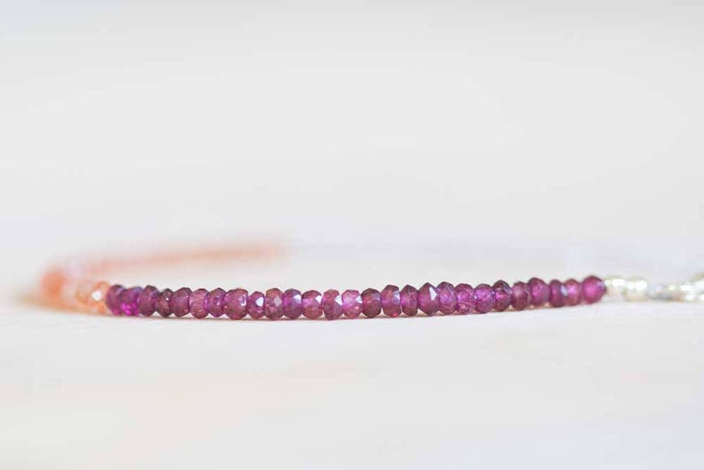 Sunstone, Rose Quartz and Garnet Bracelet, Delicate Beaded Stacking Multi Gemstone Jewelry, Rose Gold Fill or Sterling Silver, Rhodolite