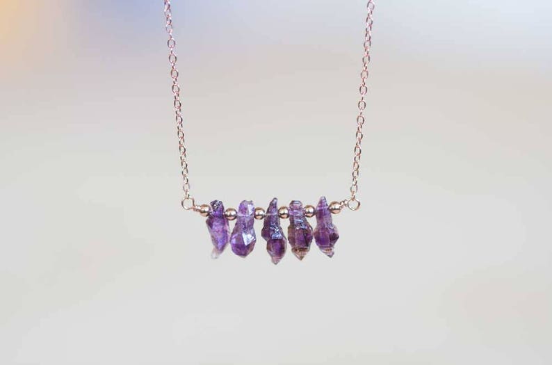 Amethyst Crystal Necklace on Rose Gold Fill or Sterling Silver Chain, Rough Raw Purple Gemstone Crystal Jewelry, February Birthstone