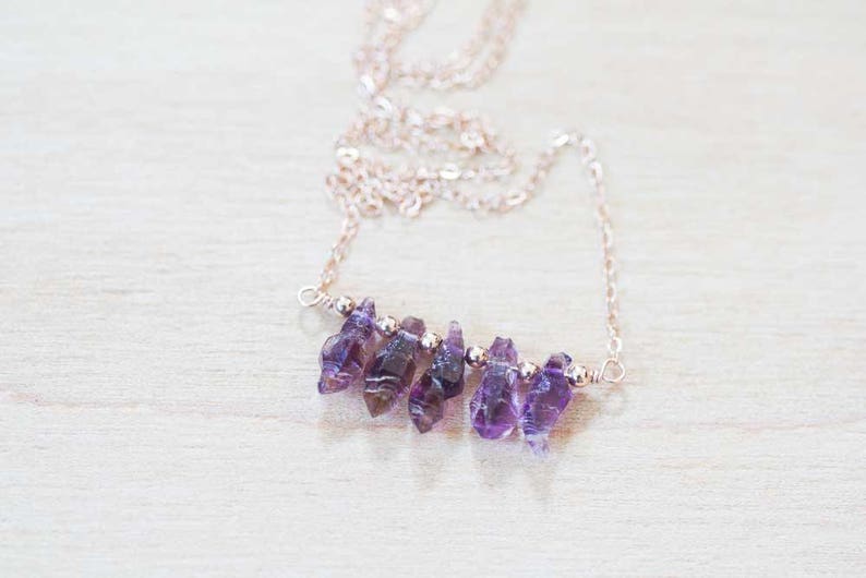 Amethyst Crystal Necklace on Rose Gold Fill or Sterling Silver Chain, Rough Raw Purple Gemstone Crystal Jewelry, February Birthstone