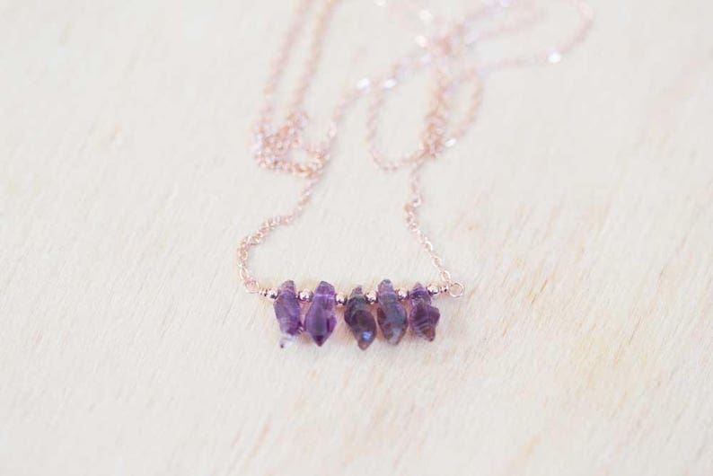 Amethyst Crystal Necklace on Rose Gold Fill or Sterling Silver Chain, Rough Raw Purple Gemstone Crystal Jewelry, February Birthstone