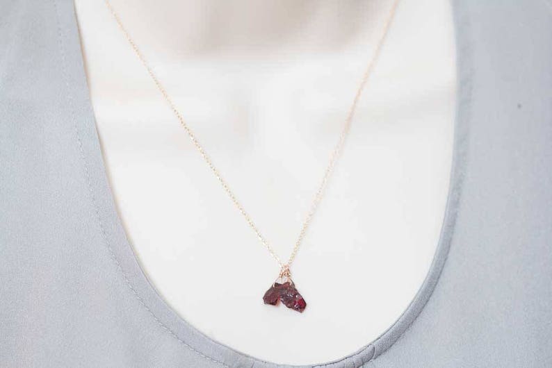 Rough Garnet Necklace on Sterling Silver or Rose Gold Filled Chain, Gemstone Cluster Necklace, Raw Garnet Crystal Jewelry, Oxidized