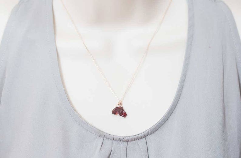 Rough Garnet Necklace on Sterling Silver or Rose Gold Filled Chain, Gemstone Cluster Necklace, Raw Garnet Crystal Jewelry, Oxidized