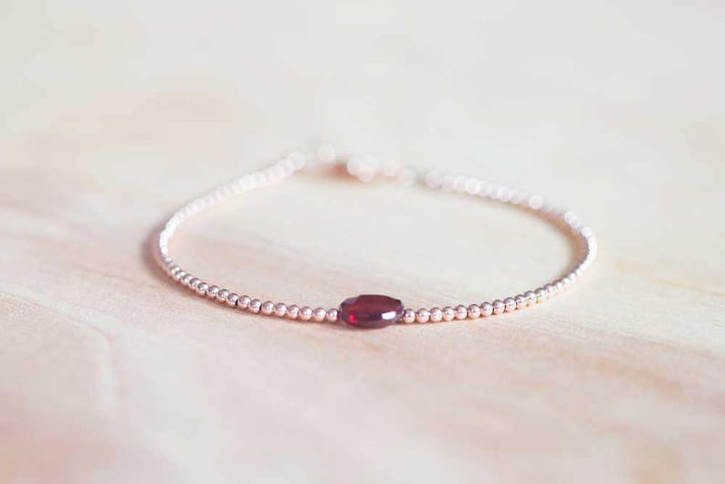 Garnet Bracelet with Rose Gold Fill or Sterling Silver Beads, January Birthstone Jewelry