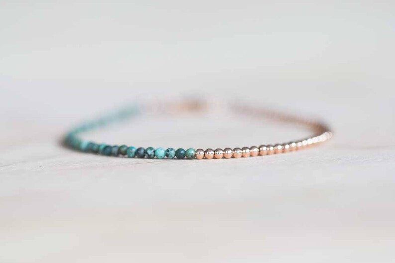 African Turquoise Bracelet with Sterling Silver or Rose Gold Filled, Dainty Green Jasper Jewelry, Beaded Bracelet Set