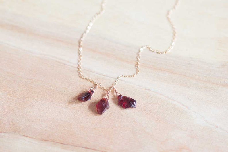 Rough Garnet Necklace on Sterling Silver or Rose Gold Filled Chain, Gemstone Cluster Necklace, Raw Garnet Crystal Jewelry, Oxidized