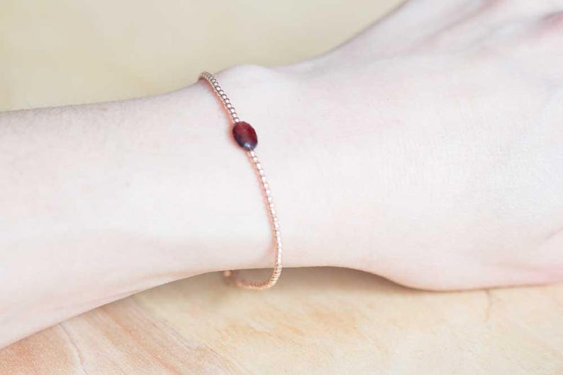 Garnet Bracelet with Rose Gold Fill or Sterling Silver Beads, January Birthstone Jewelry