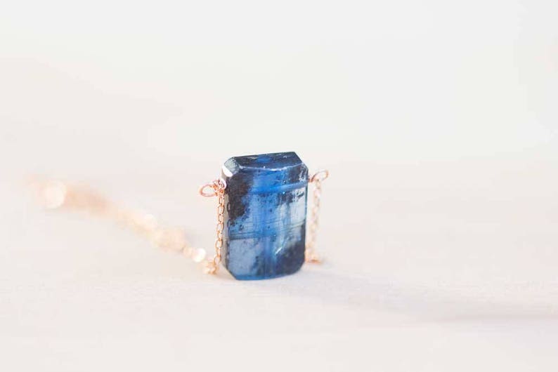 Kyanite Pendant on Sterling Silver or Rose Gold Filled Chain, Dark Blue Kyanite Necklace, Minimal Dark Blue Gemstone Jewelry