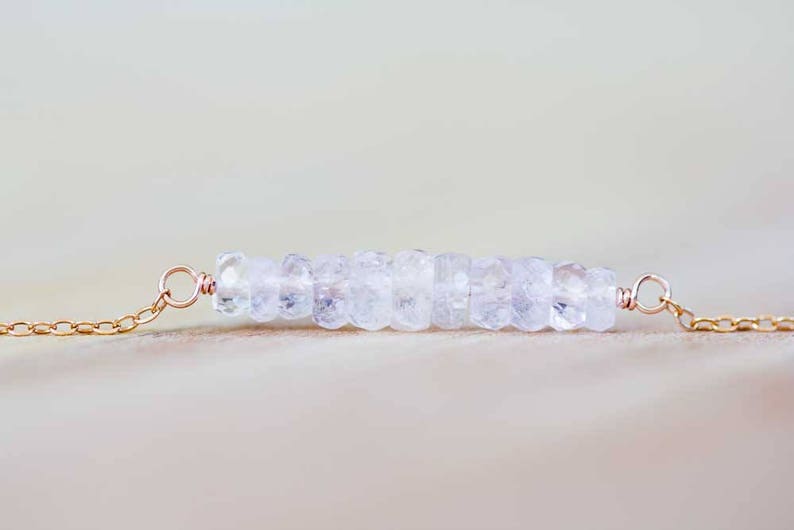 Morganite Bar Necklace on Rose Gold Filled, Oxidized Sterling or Sterling Silver Chain, Delicate Pink Gemstone Jewelry