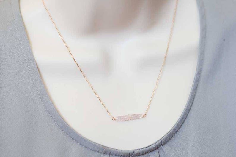 Morganite Bar Necklace on Rose Gold Filled, Oxidized Sterling or Sterling Silver Chain, Delicate Pink Gemstone Jewelry
