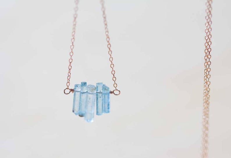 Aquamarine Crystal Necklace on Sterling Silver, Oxidized Silver or Rose Gold Filled Chain, Premium Raw Rough March Birthstone Jewelry