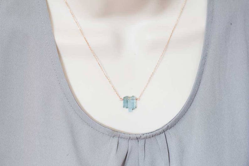 Aquamarine Crystal Necklace on Sterling Silver, Oxidized Silver or Rose Gold Filled Chain, Premium Raw Rough March Birthstone Jewelry